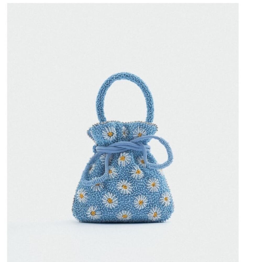 Zara Daisy Beaded Drawstring Mini Bucket Bag